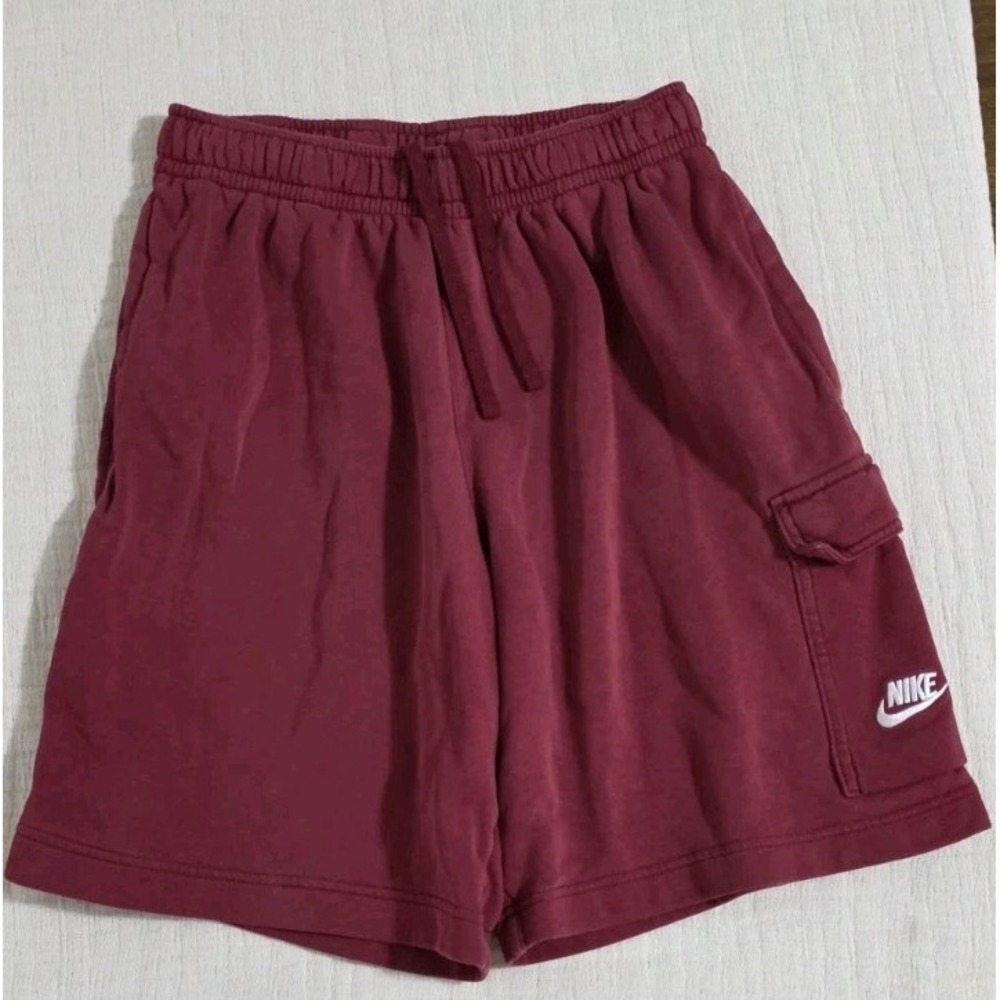 NIKE Men's Sweat Shorts Cargo Pockets Sz S Cotton Red Drawstring Lounge Sport
